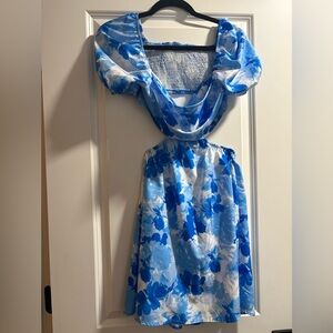 🌼💙 Blue Floral Cut-Out Dress 💙🌼